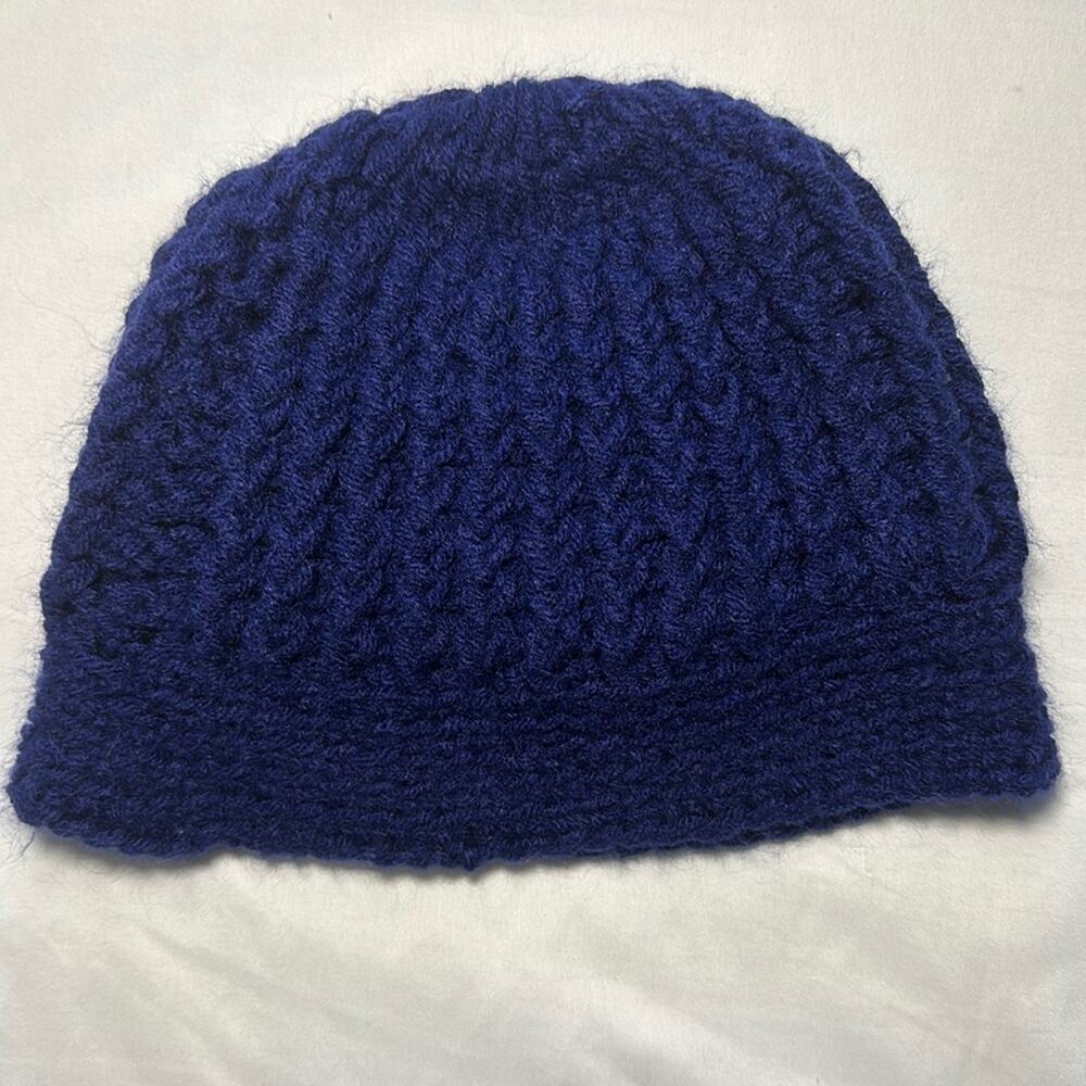 Womens blue crochet beanie hat